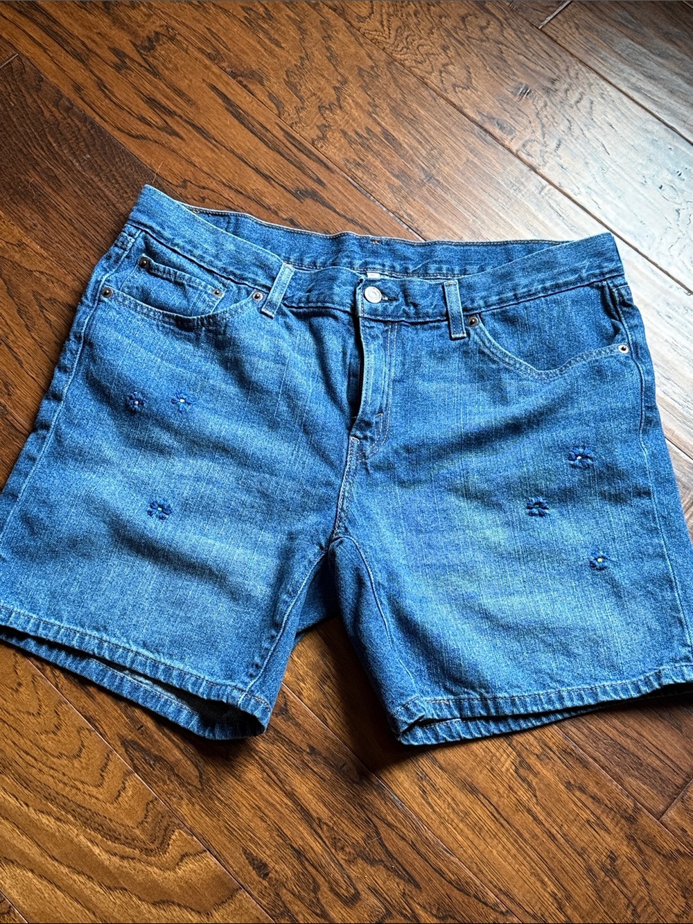 Levi's Blue Denim Cutoff Shorts with floral embroidery!